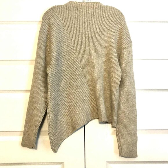 New EDITED BY REMI BADER Asymmetric-Hem Mock Neck Ribbed Sweater Oatmeal L - Picture 5 of 6